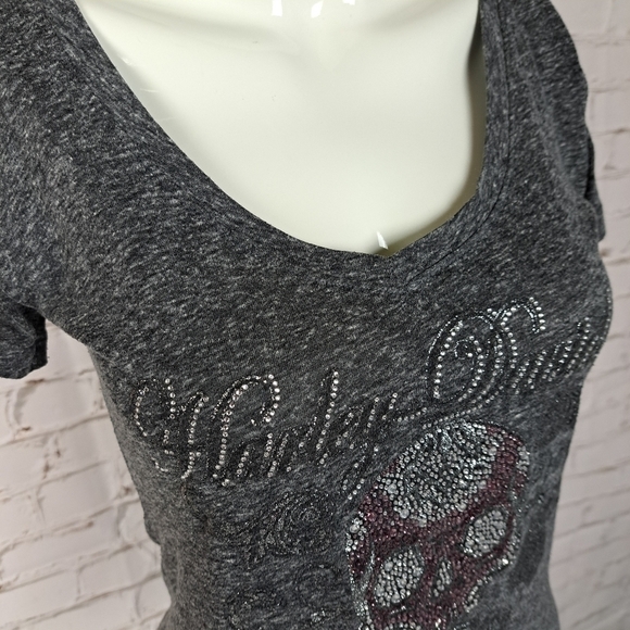 HARLEY Davidson  Gray Embellished Tee - Picture 4 of 9
